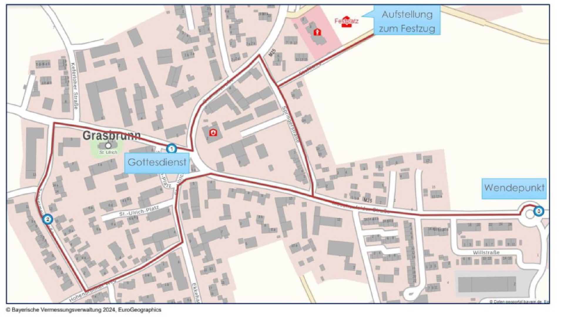 Karte Festumzug Feuerwehr Grasbrunn 2024